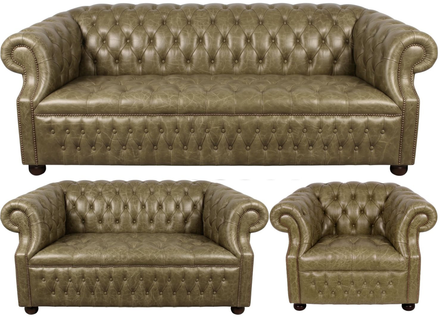 Rothwell Leather Chesterfield Sofa 3 Piece Suite | Fully Tufted
