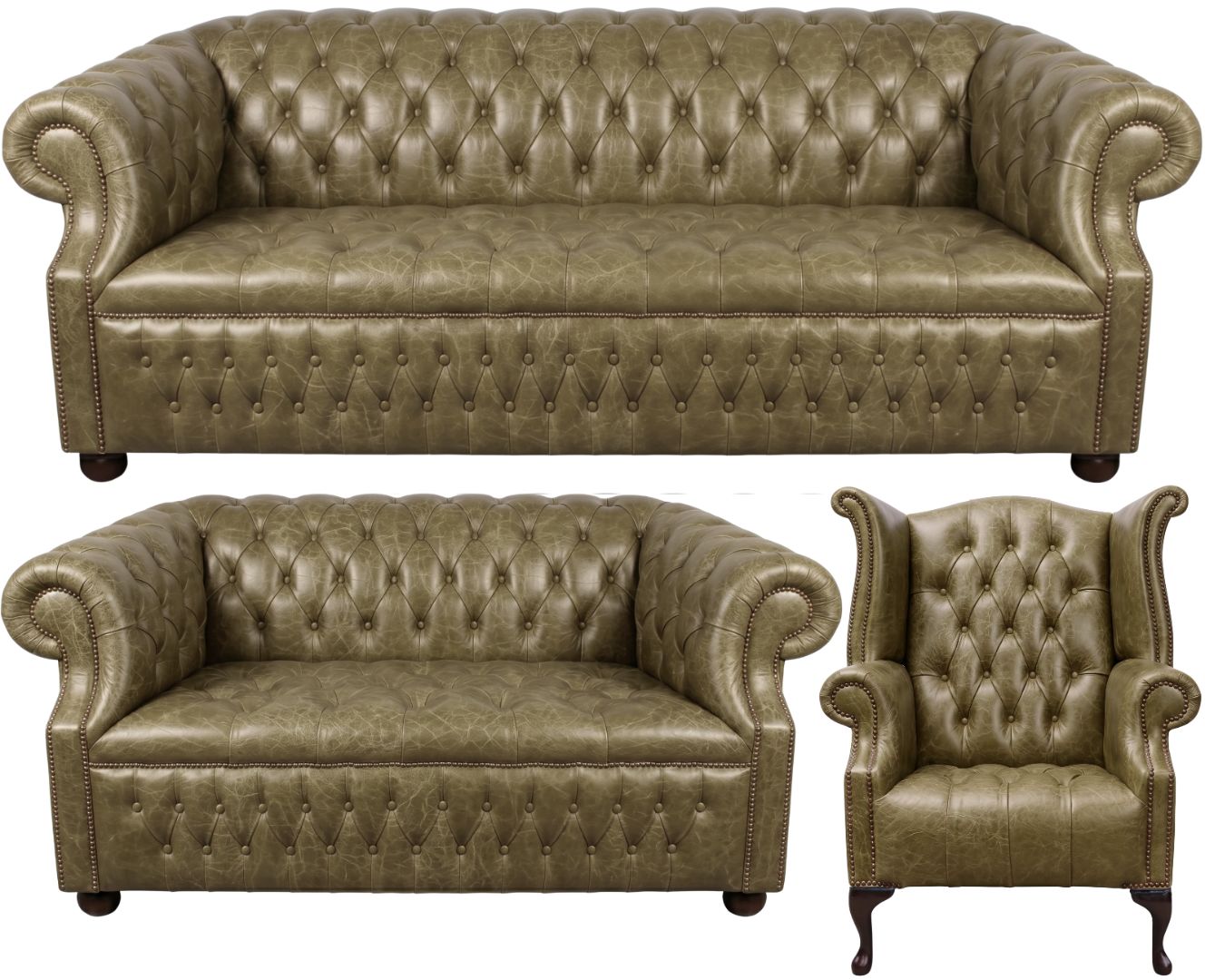 Rothwell Leather Chesterfield Sofa 3 Piece Suite | Fully Tufted