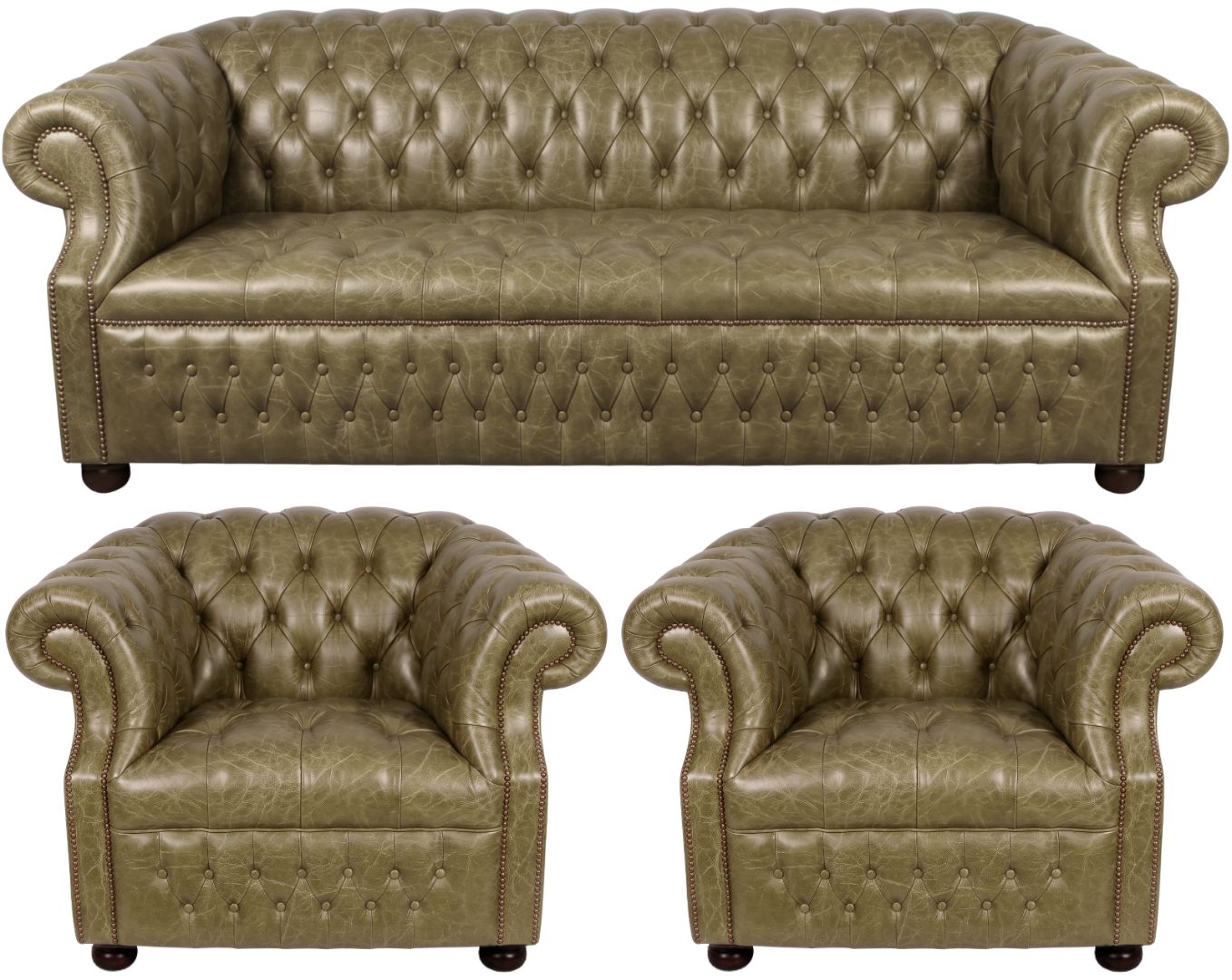 Rothwell Leather Chesterfield Sofa 3 Piece Suite | Fully Tufted