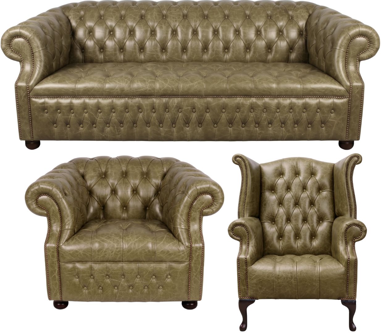 Rothwell Leather Chesterfield Sofa 3 Piece Suite | Fully Tufted