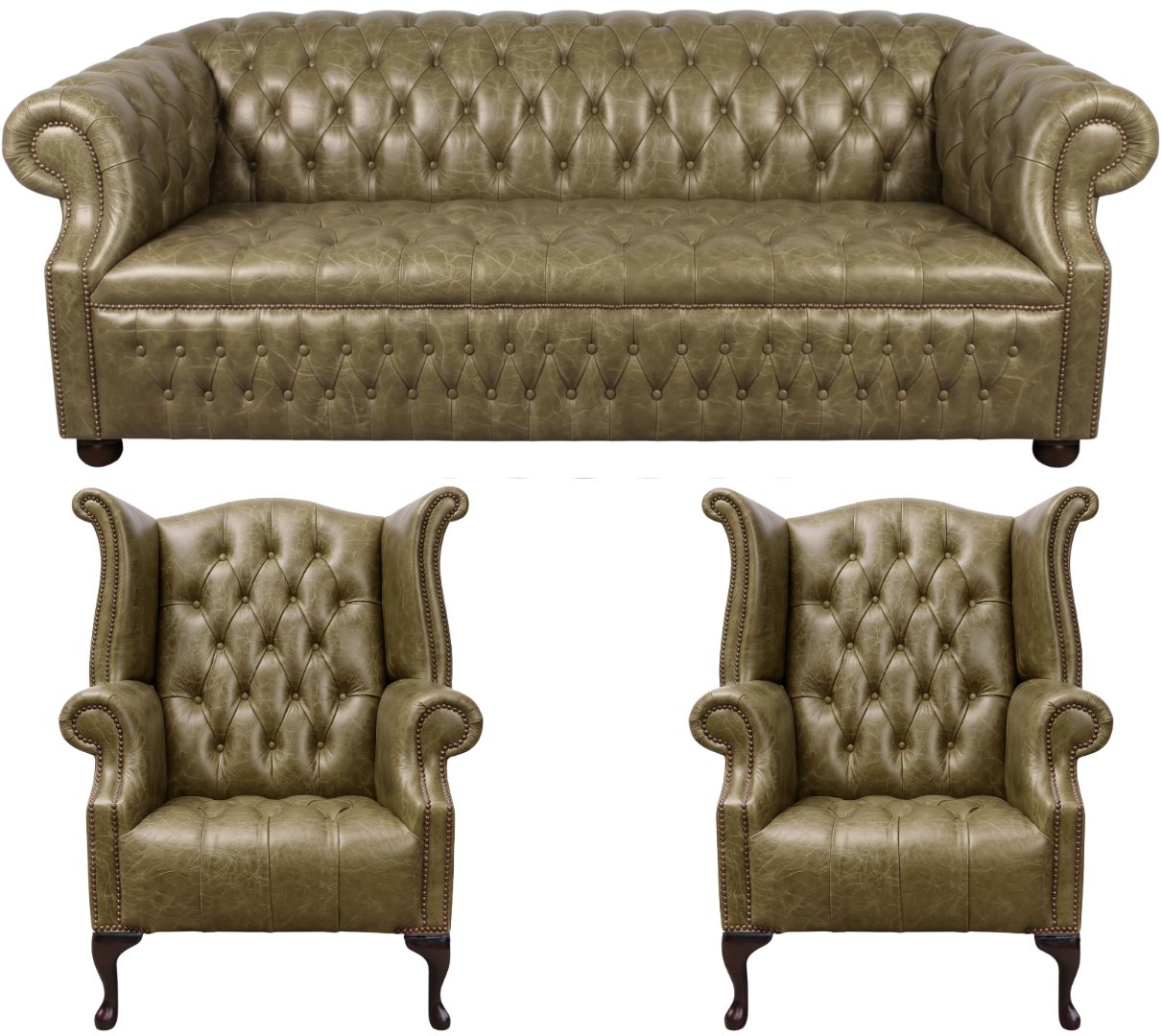 Rothwell Leather Chesterfield Sofa 3 Piece Suite | Fully Tufted