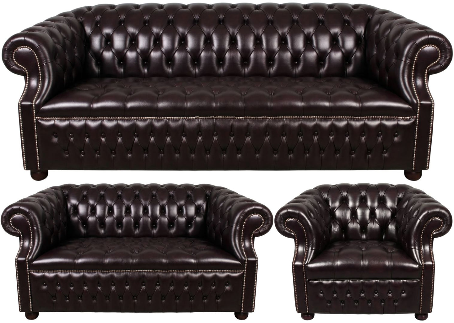Rothwell Leather Chesterfield Sofa 3 Piece Suite | Fully Tufted