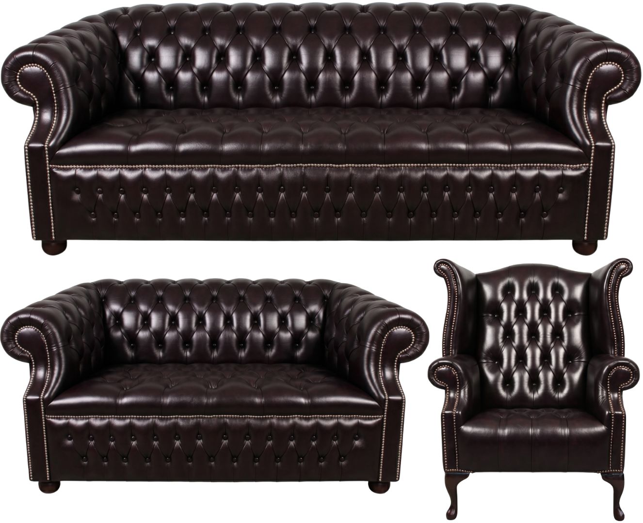 Rothwell Leather Chesterfield Sofa 3 Piece Suite | Fully Tufted