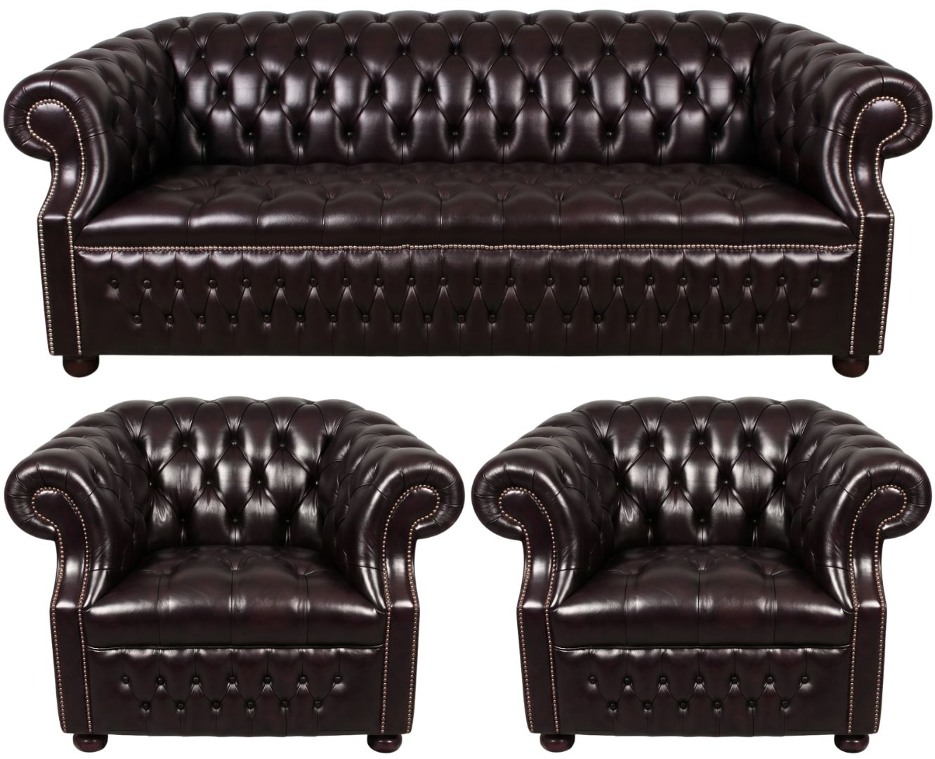 Rothwell Leather Chesterfield Sofa 3 Piece Suite | Fully Tufted