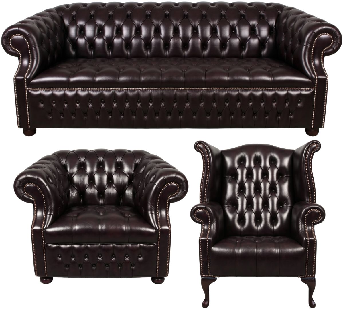 Rothwell Leather Chesterfield Sofa 3 Piece Suite | Fully Tufted