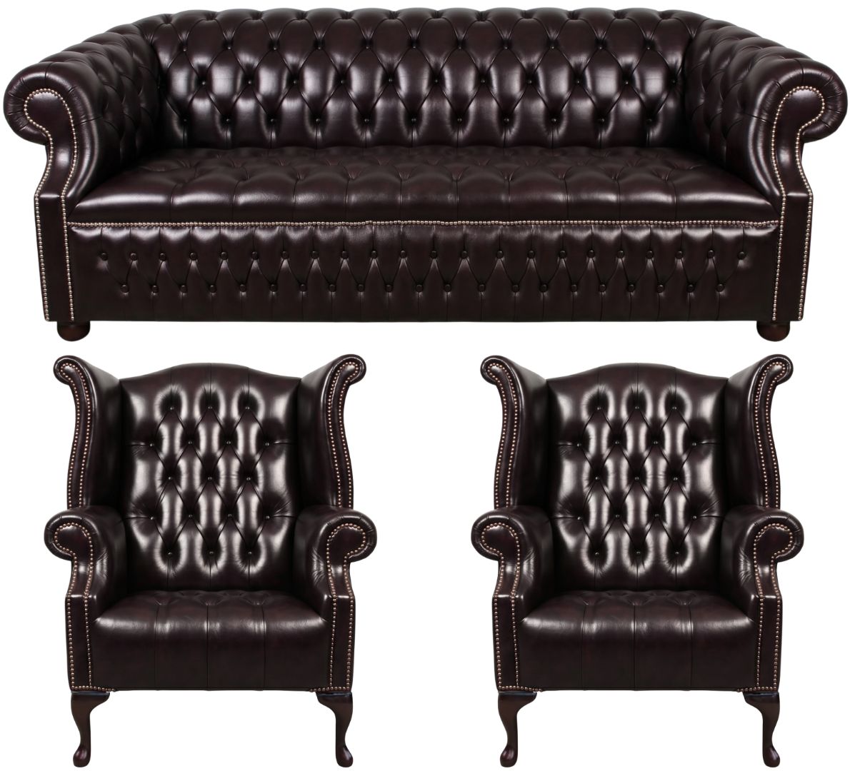 Rothwell Leather Chesterfield Sofa 3 Piece Suite | Fully Tufted