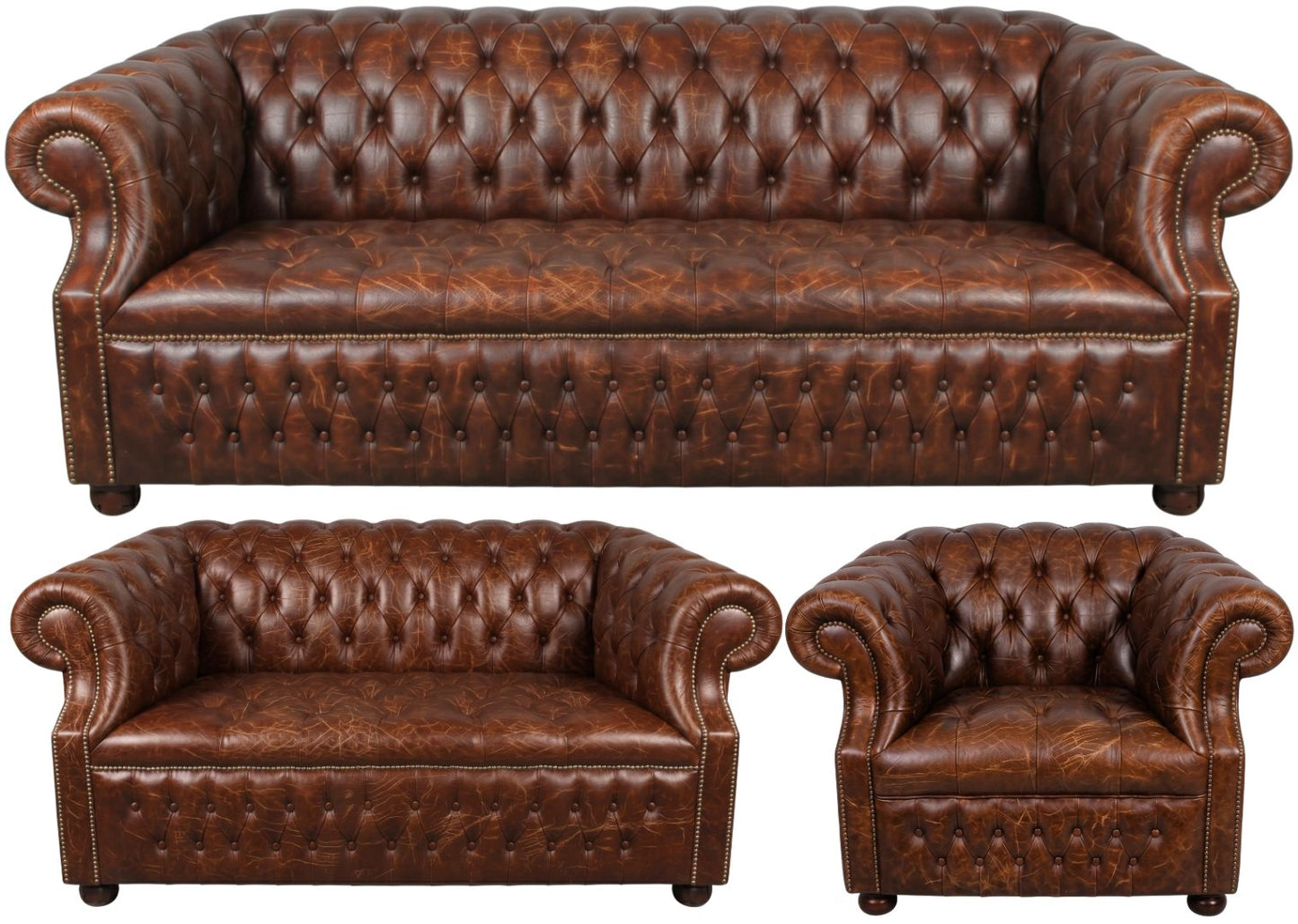 Rothwell Leather Chesterfield Sofa 3 Piece Suite | Fully Tufted