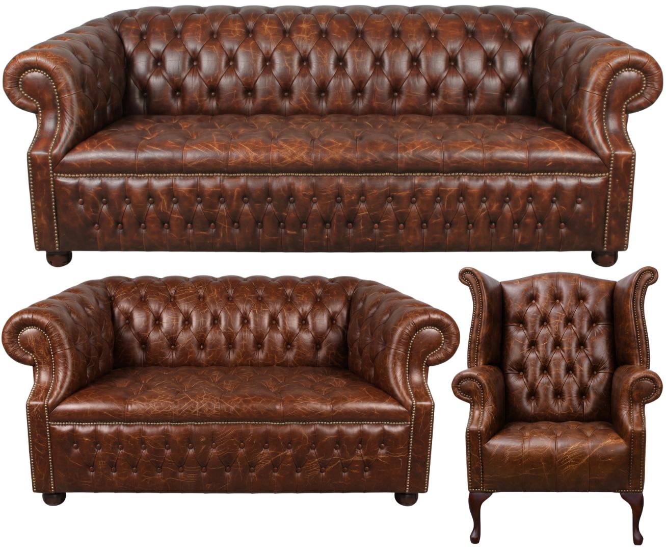 Rothwell Leather Chesterfield Sofa 3 Piece Suite | Fully Tufted
