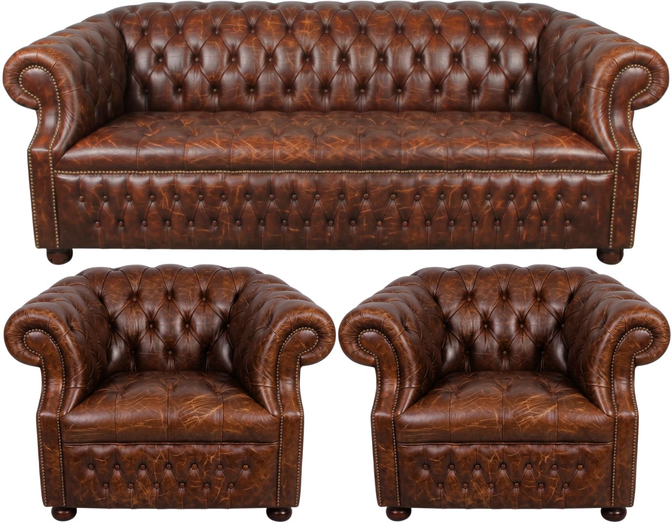 Rothwell Leather Chesterfield Sofa 3 Piece Suite | Fully Tufted
