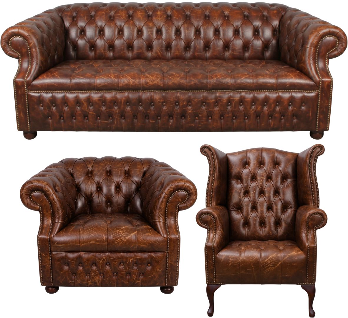 Rothwell Leather Chesterfield Sofa 3 Piece Suite | Fully Tufted