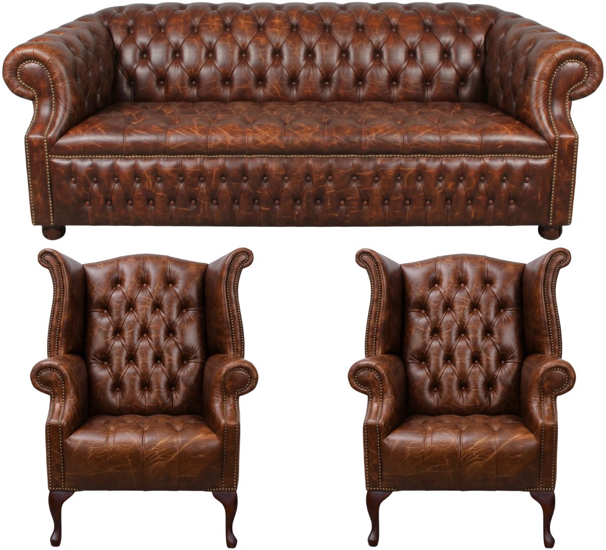 Rothwell Leather Chesterfield Sofa 3 Piece Suite | Fully Tufted