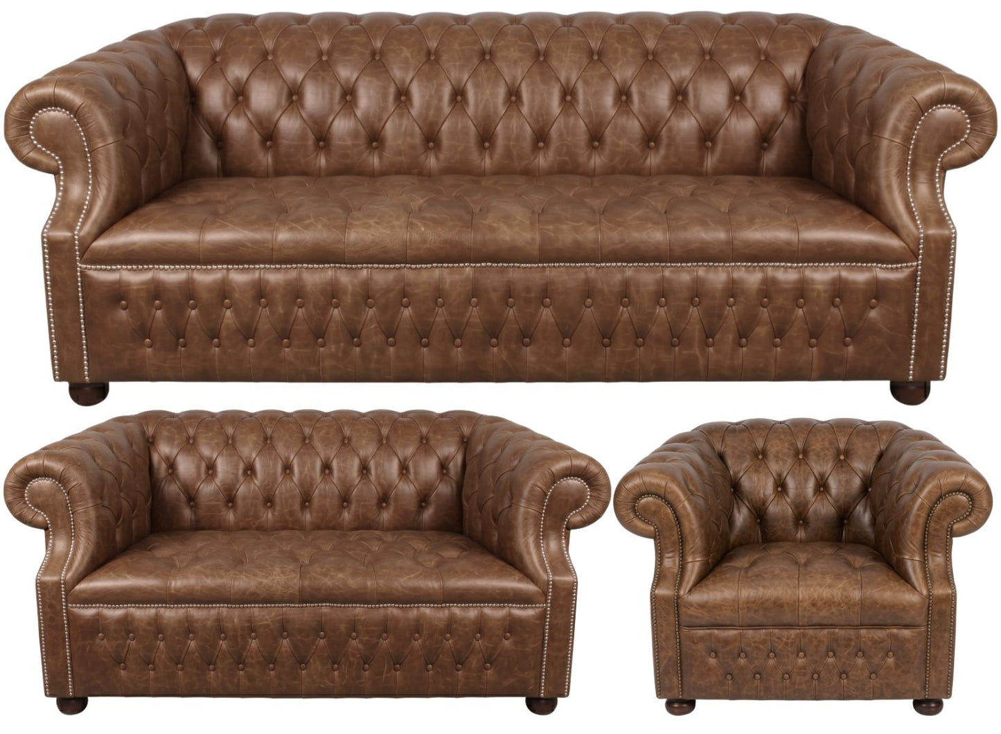 Rothwell Leather Chesterfield Sofa 3 Piece Suite | Fully Tufted