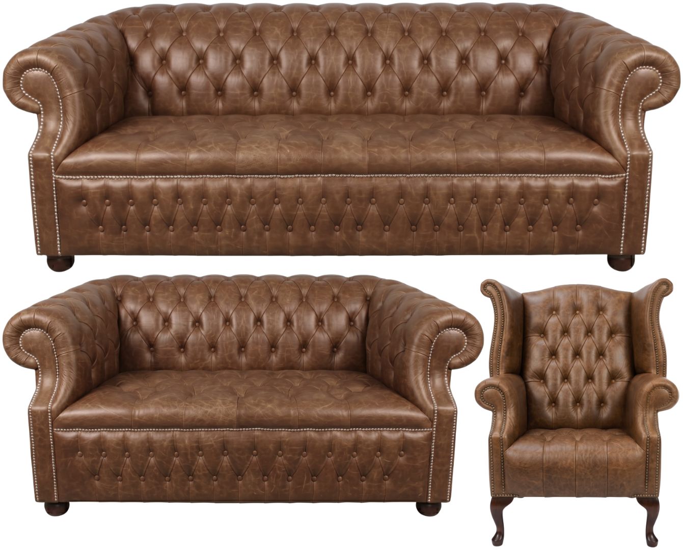 Rothwell Leather Chesterfield Sofa 3 Piece Suite | Fully Tufted