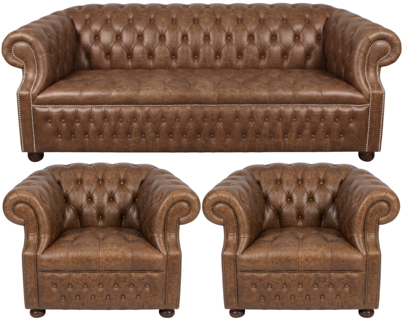 Rothwell Leather Chesterfield Sofa 3 Piece Suite | Fully Tufted