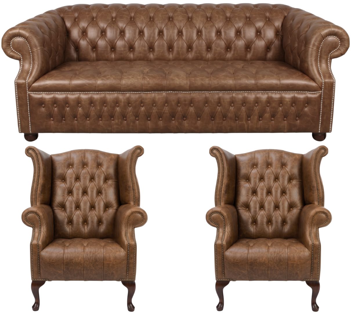 Rothwell Leather Chesterfield Sofa 3 Piece Suite | Fully Tufted