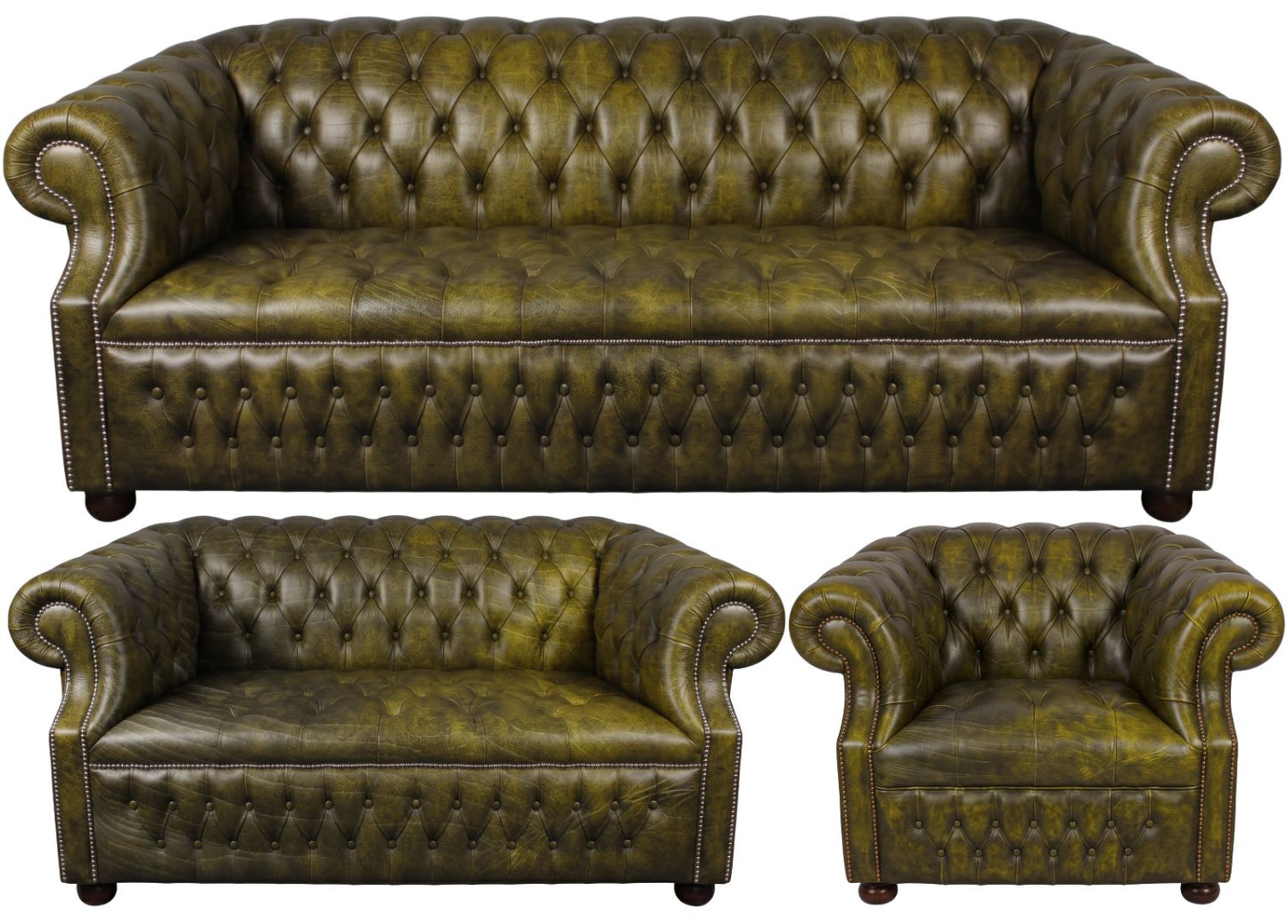 Rothwell Leather Chesterfield Sofa 3 Piece Suite | Fully Tufted