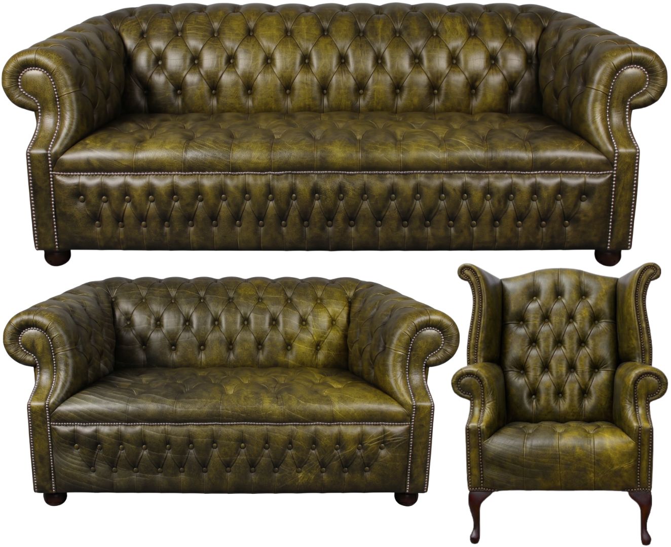 Rothwell Leather Chesterfield Sofa 3 Piece Suite | Fully Tufted