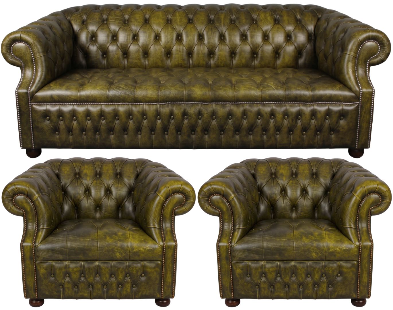 Rothwell Leather Chesterfield Sofa 3 Piece Suite | Fully Tufted