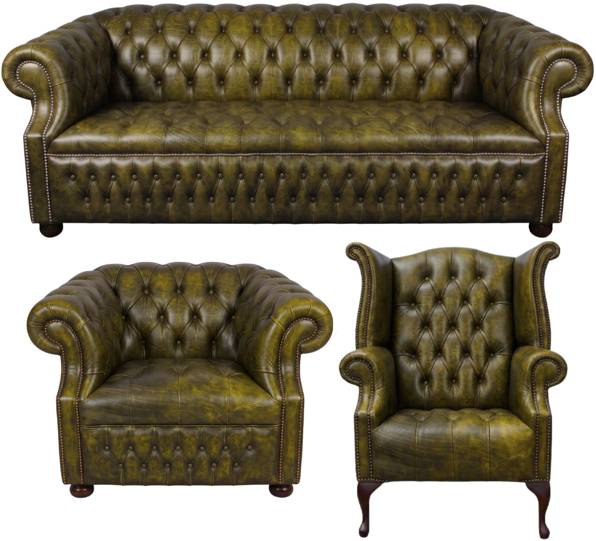 Rothwell Leather Chesterfield Sofa 3 Piece Suite | Fully Tufted