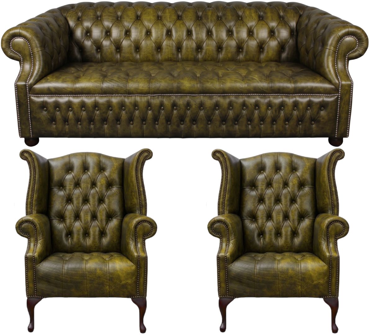 Rothwell Leather Chesterfield Sofa 3 Piece Suite | Fully Tufted