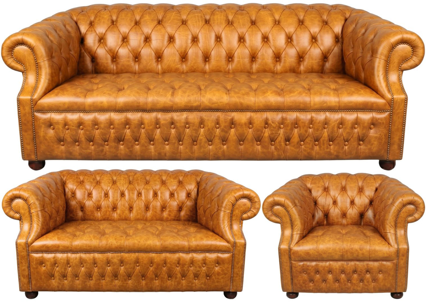 Rothwell Leather Chesterfield Sofa 3 Piece Suite | Fully Tufted