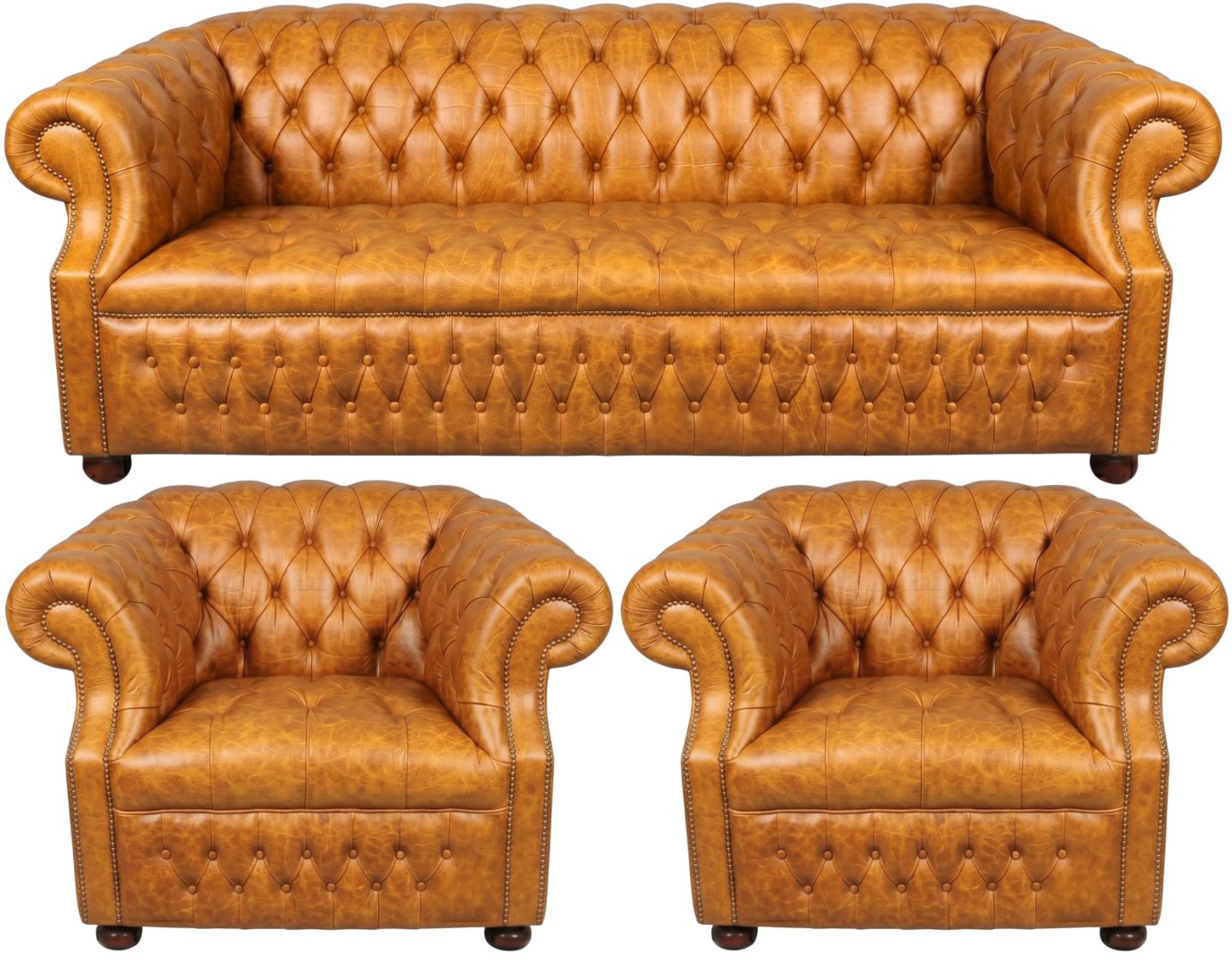 Rothwell Leather Chesterfield Sofa 3 Piece Suite | Fully Tufted