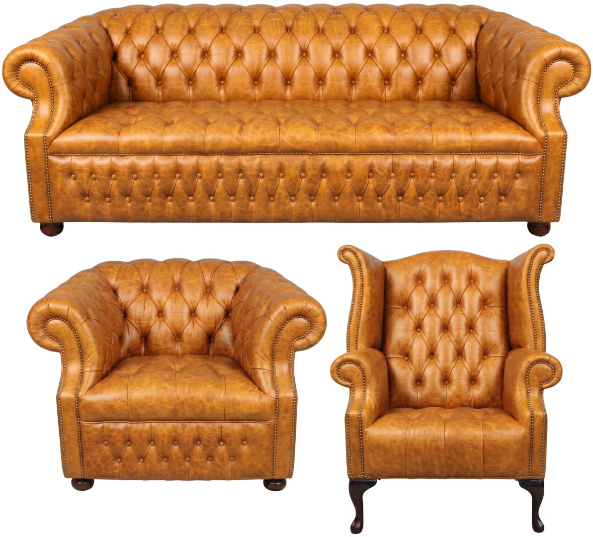 Rothwell Leather Chesterfield Sofa 3 Piece Suite | Fully Tufted