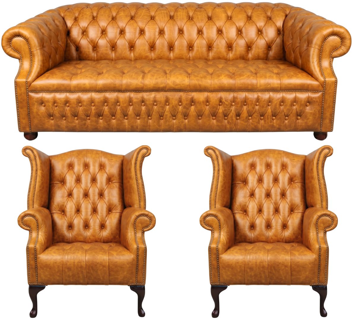Rothwell Leather Chesterfield Sofa 3 Piece Suite | Fully Tufted