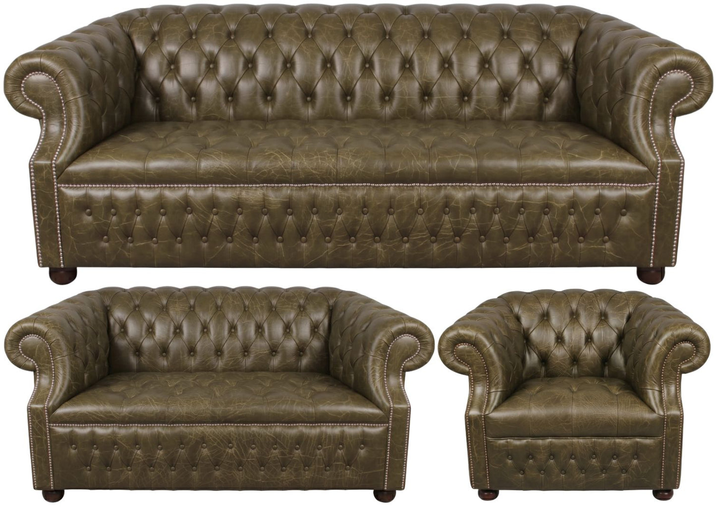 Rothwell Leather Chesterfield Sofa 3 Piece Suite | Fully Tufted