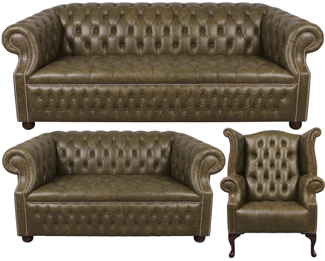Rothwell Leather Chesterfield Sofa 3 Piece Suite | Fully Tufted