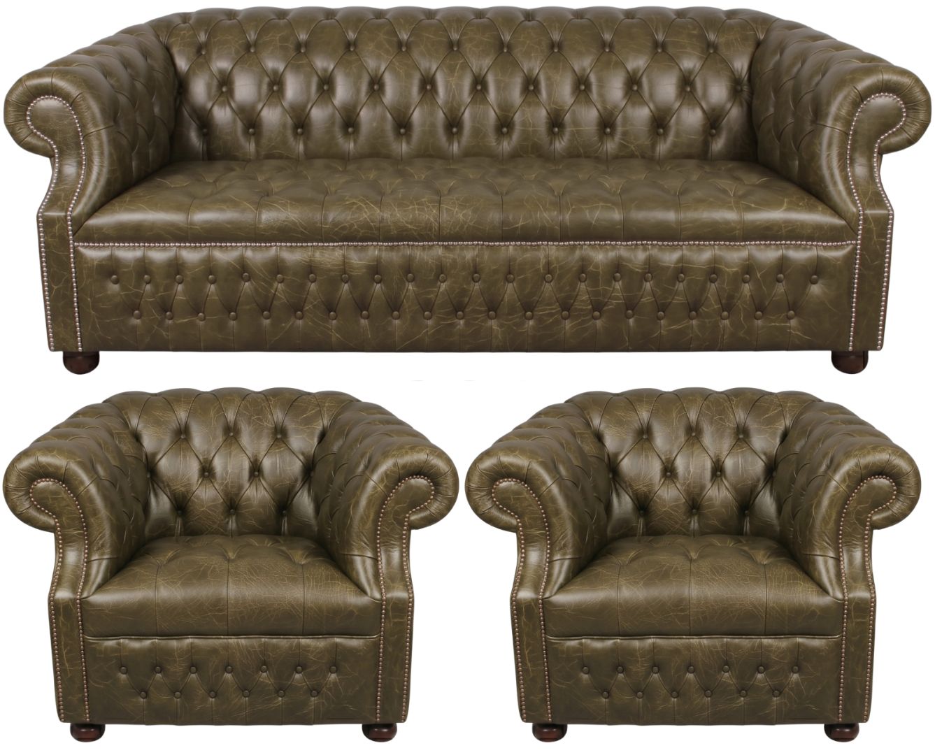 Rothwell Leather Chesterfield Sofa 3 Piece Suite | Fully Tufted
