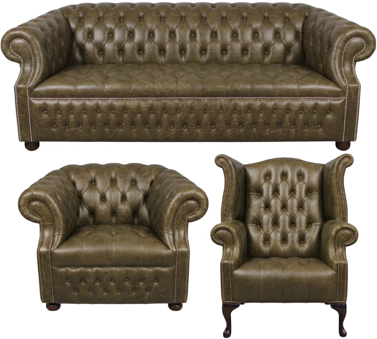 Rothwell Leather Chesterfield Sofa 3 Piece Suite | Fully Tufted