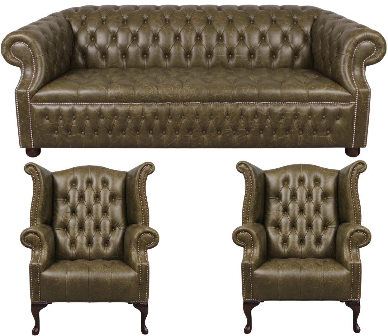 Rothwell Leather Chesterfield Sofa 3 Piece Suite | Fully Tufted