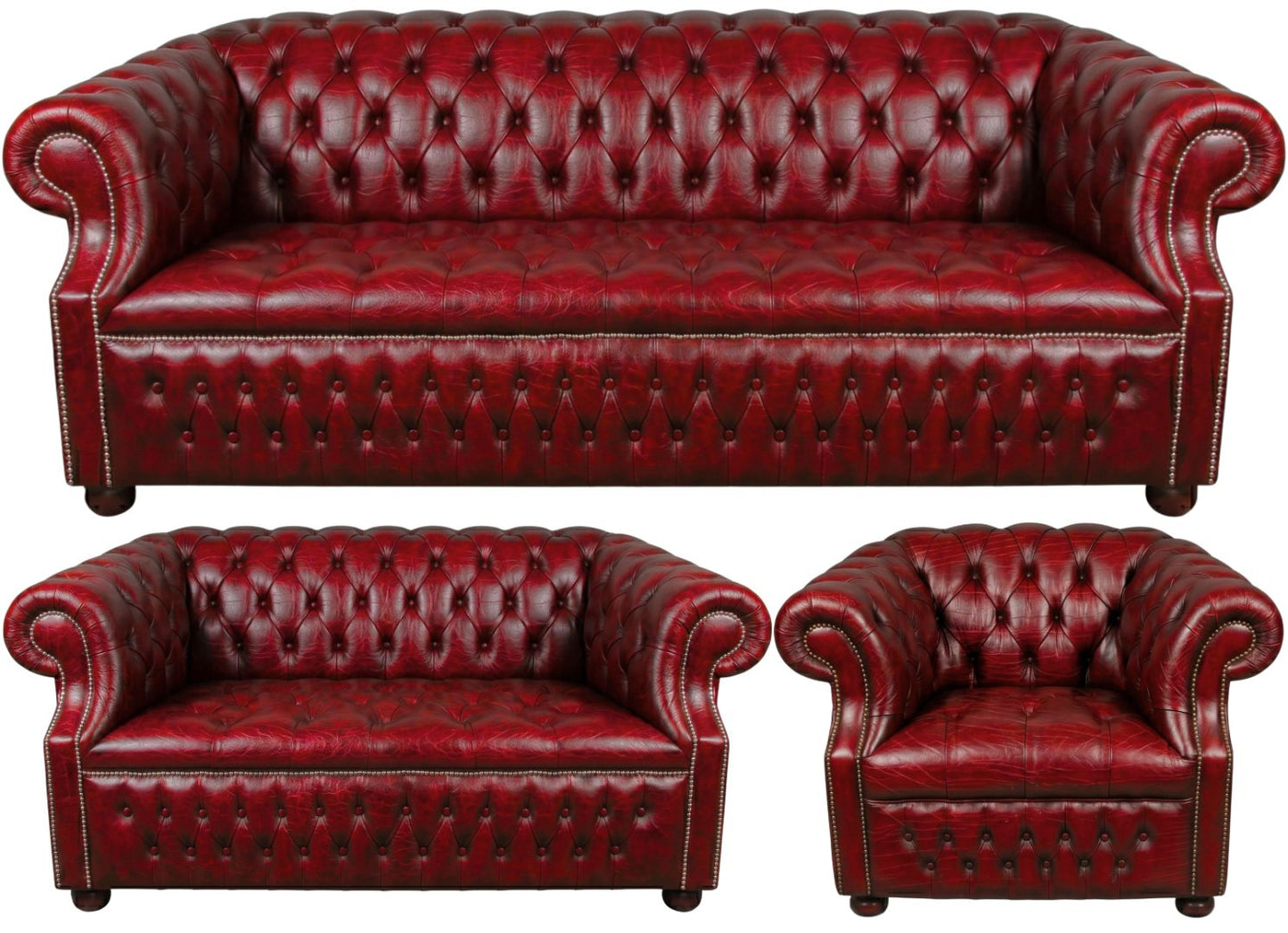 Rothwell Leather Chesterfield Sofa 3 Piece Suite | Fully Tufted