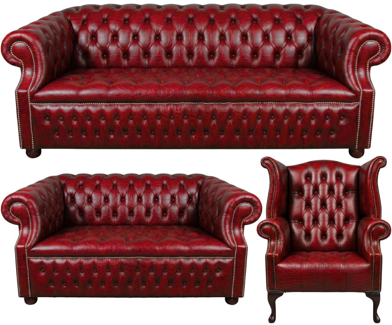 Rothwell Leather Chesterfield Sofa 3 Piece Suite | Fully Tufted