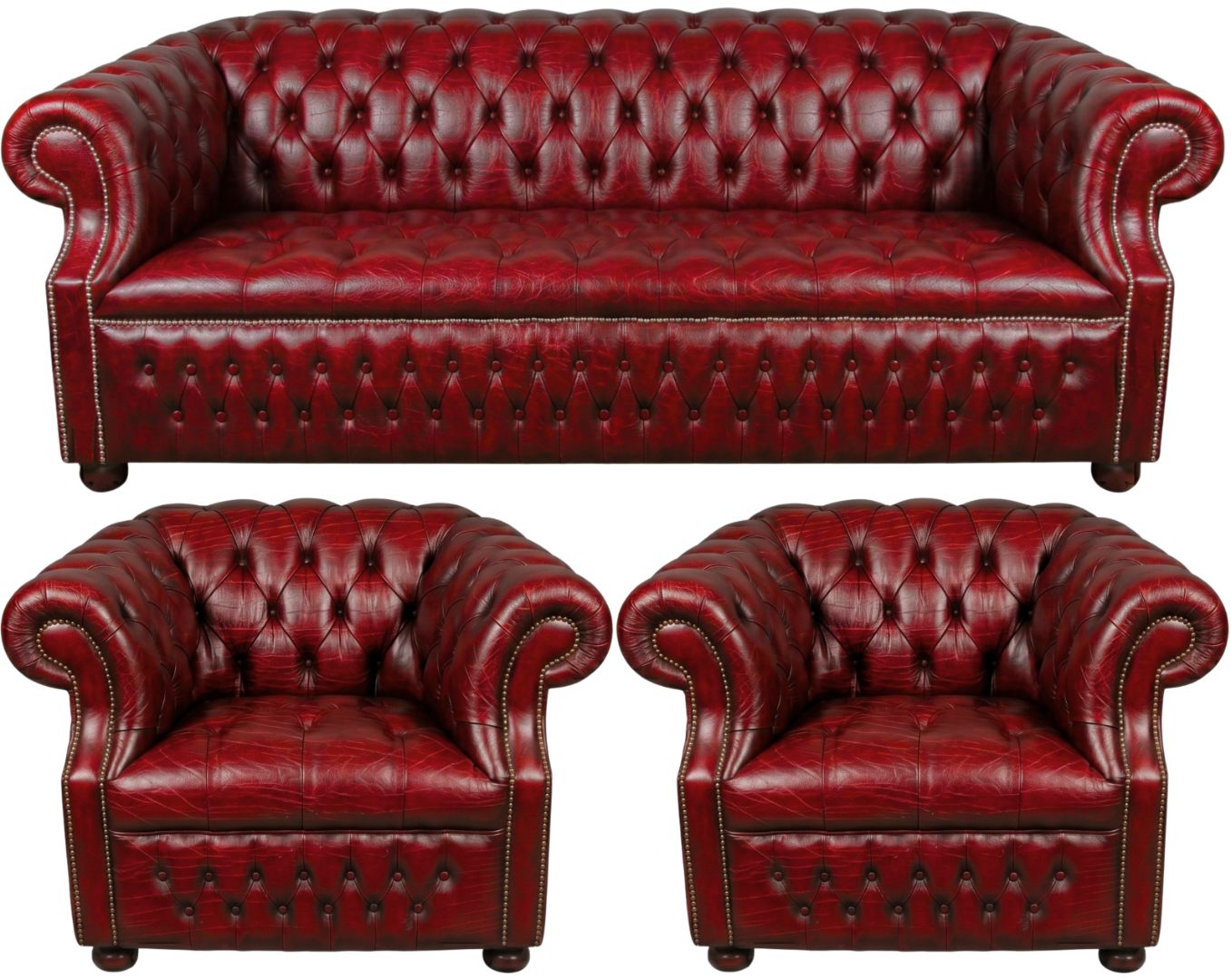 Rothwell Leather Chesterfield Sofa 3 Piece Suite | Fully Tufted
