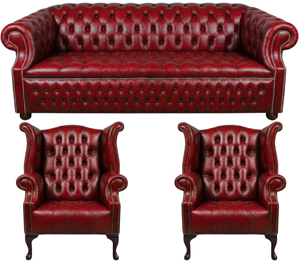 Rothwell Leather Chesterfield Sofa 3 Piece Suite | Fully Tufted