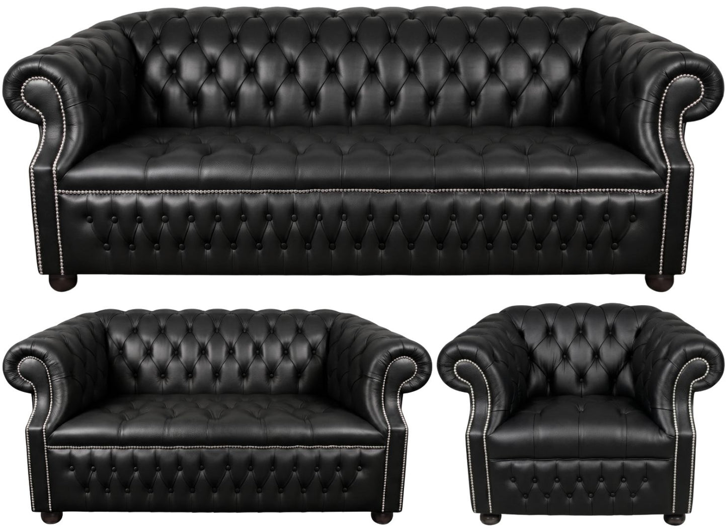 Rothwell Leather Chesterfield Sofa 3 Piece Suite | Fully Tufted