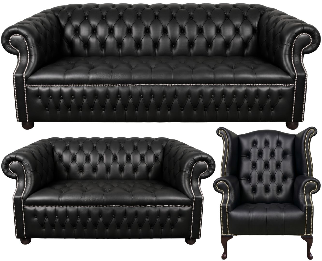 Rothwell Leather Chesterfield Sofa 3 Piece Suite | Fully Tufted