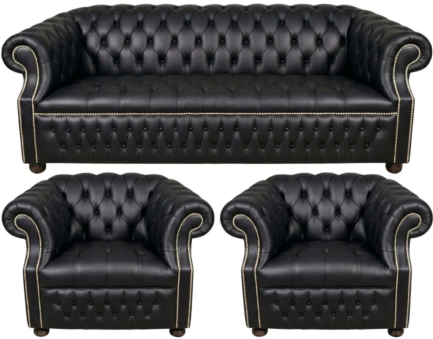 Rothwell Leather Chesterfield Sofa 3 Piece Suite | Fully Tufted