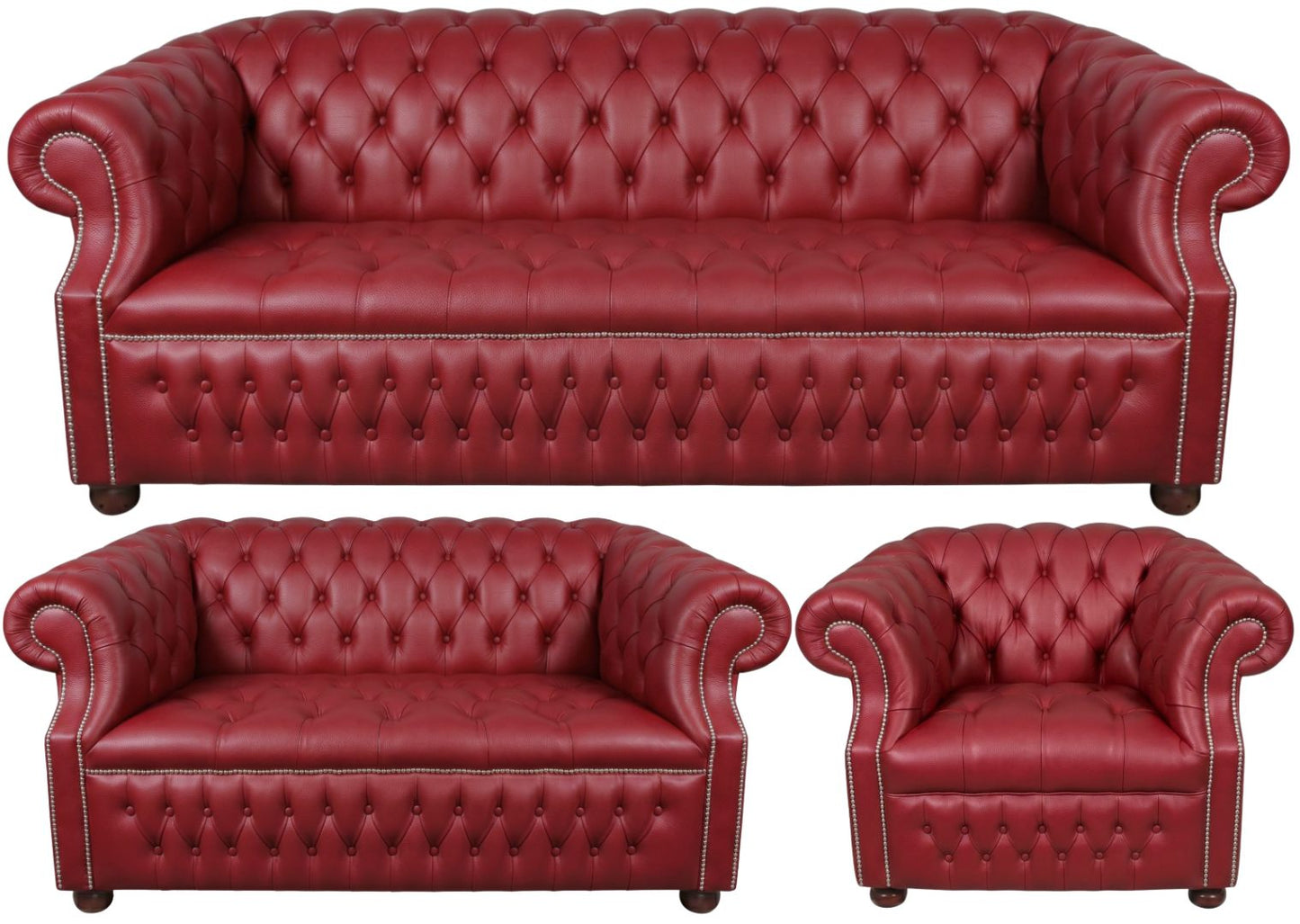 Rothwell Leather Chesterfield Sofa 3 Piece Suite | Fully Tufted