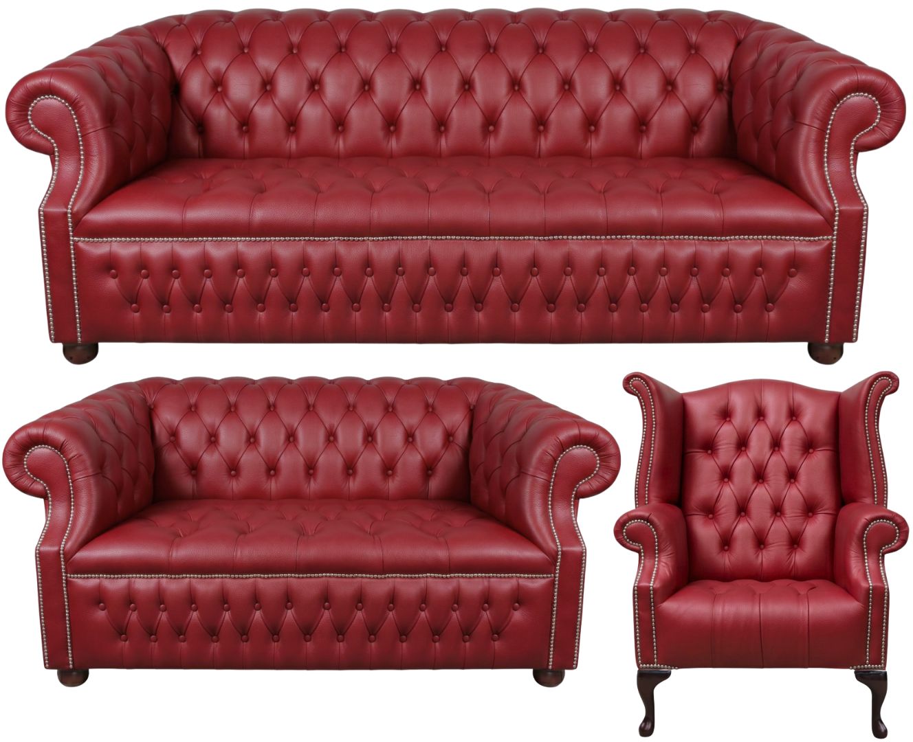 Rothwell Leather Chesterfield Sofa 3 Piece Suite | Fully Tufted