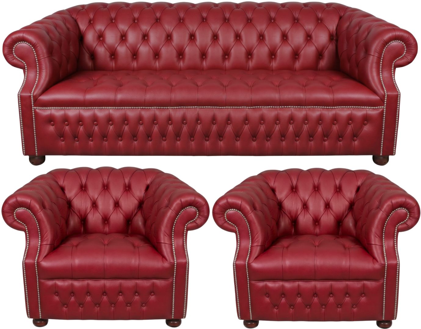 Rothwell Leather Chesterfield Sofa 3 Piece Suite | Fully Tufted