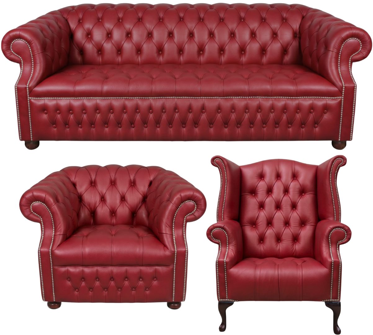 Rothwell Leather Chesterfield Sofa 3 Piece Suite | Fully Tufted