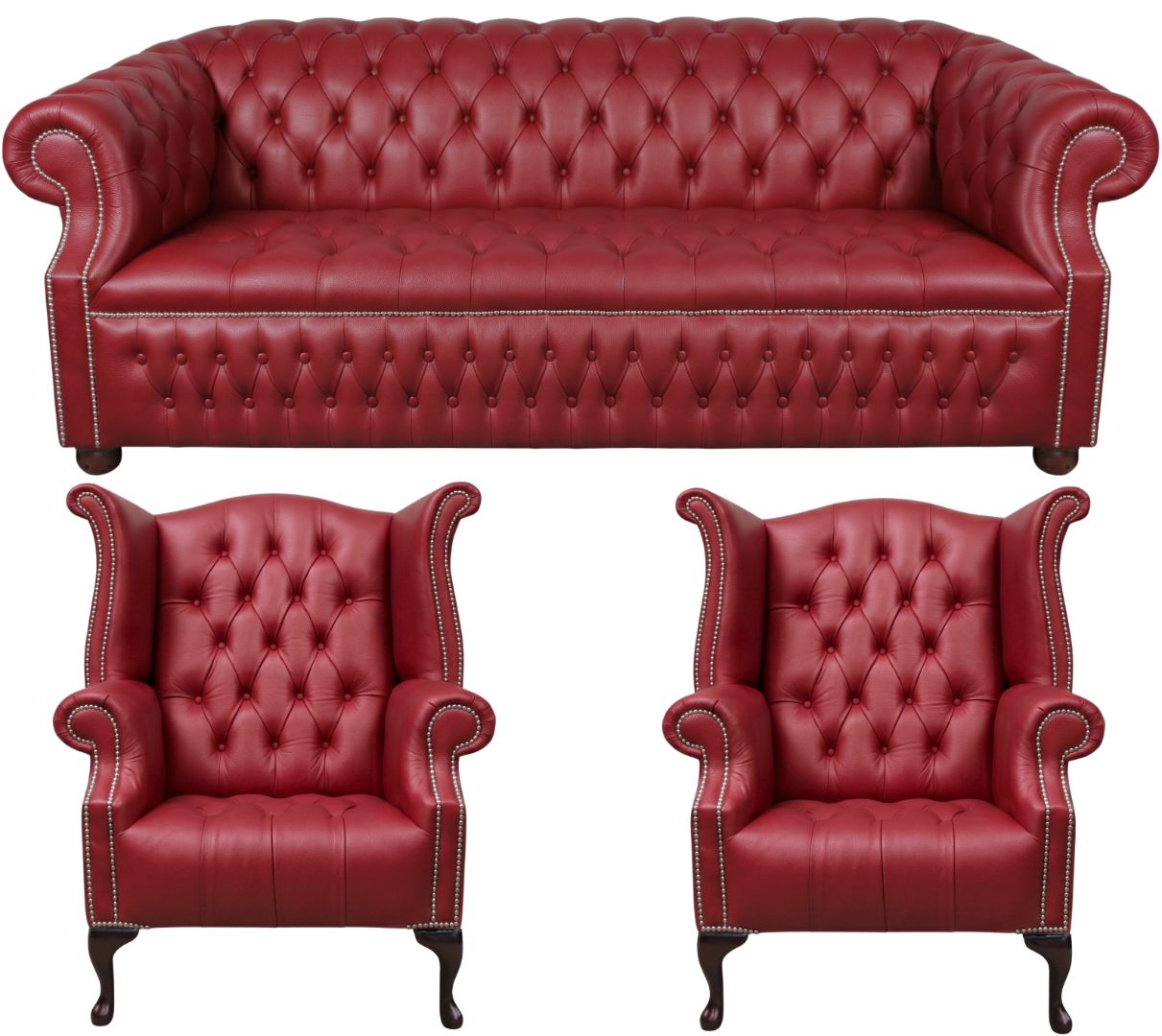 Rothwell Leather Chesterfield Sofa 3 Piece Suite | Fully Tufted