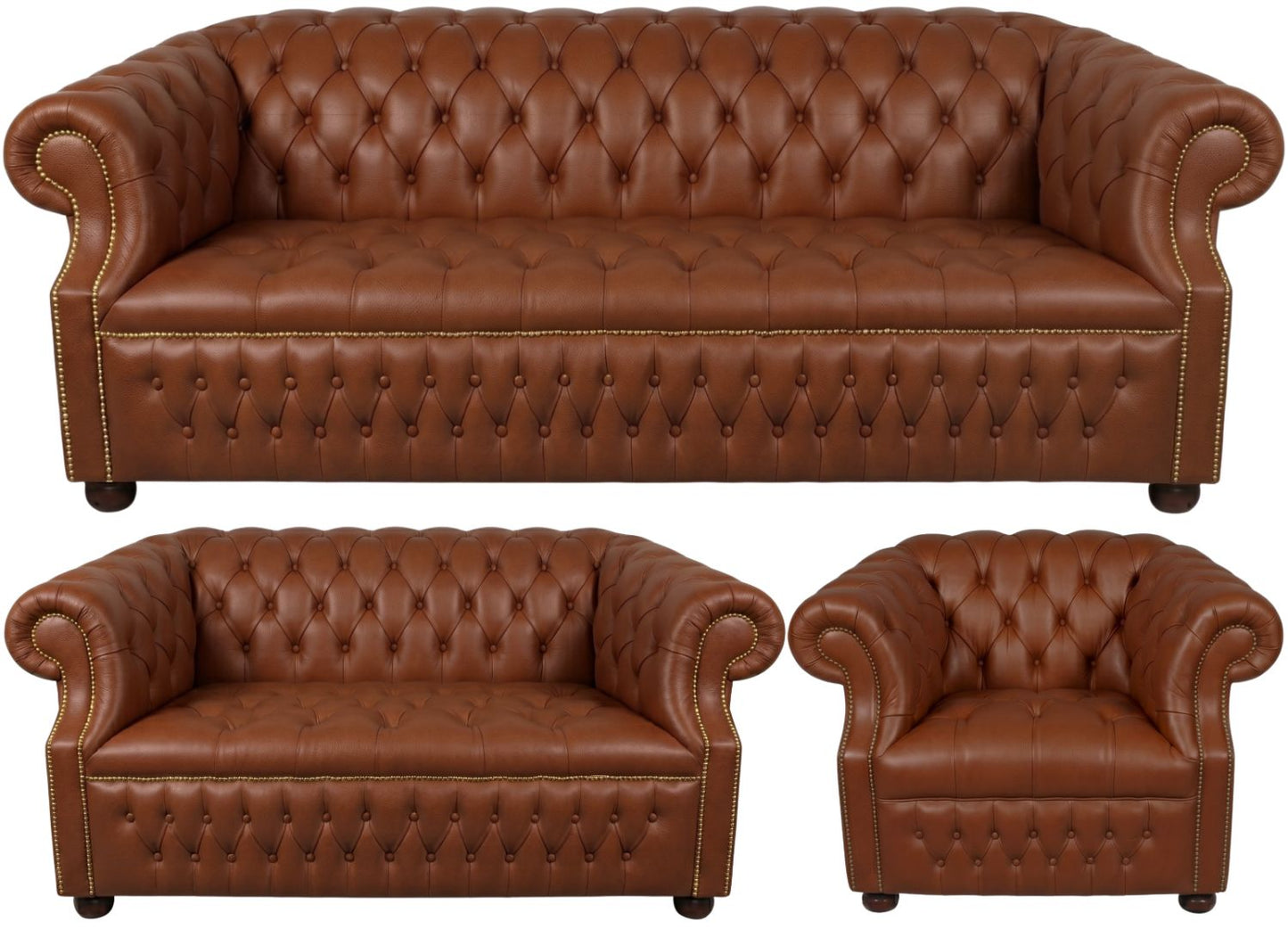 Rothwell Leather Chesterfield Sofa 3 Piece Suite | Fully Tufted