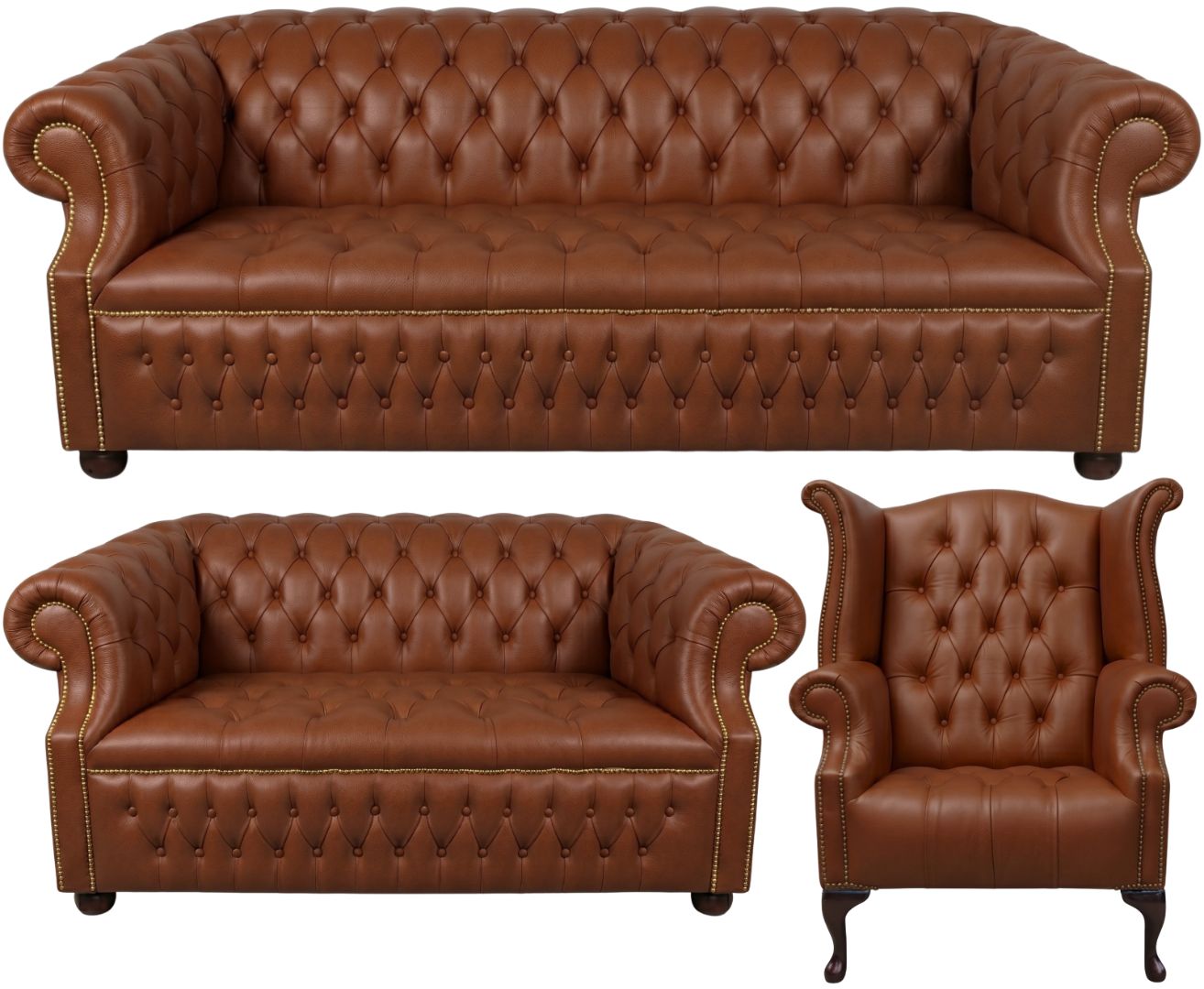 Rothwell Leather Chesterfield Sofa 3 Piece Suite | Fully Tufted