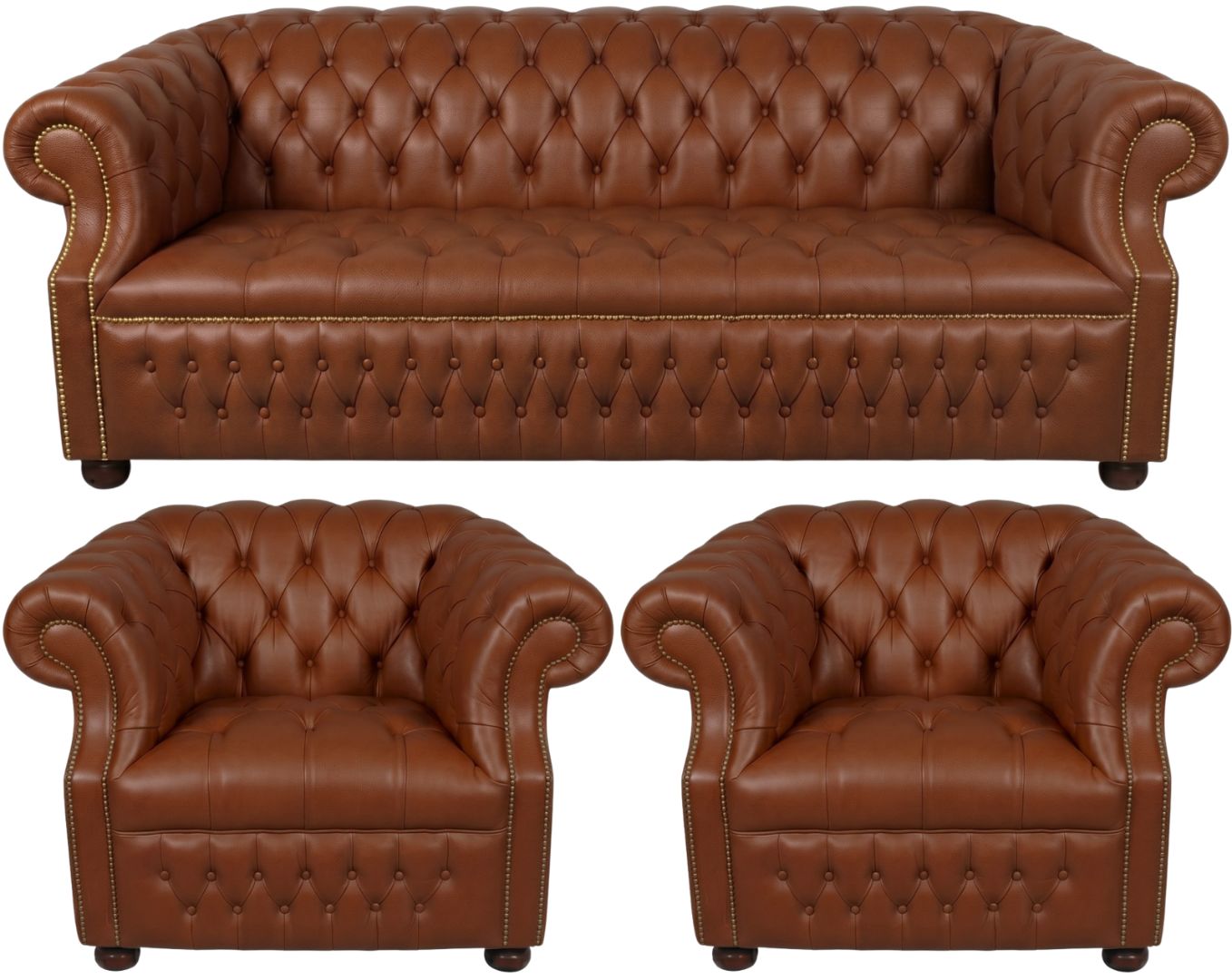 Rothwell Leather Chesterfield Sofa 3 Piece Suite | Fully Tufted