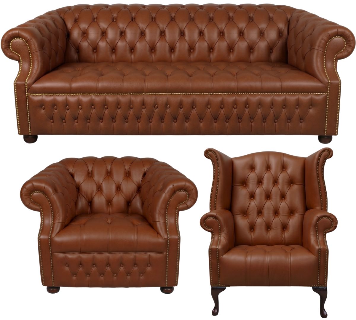 Rothwell Leather Chesterfield Sofa 3 Piece Suite | Fully Tufted