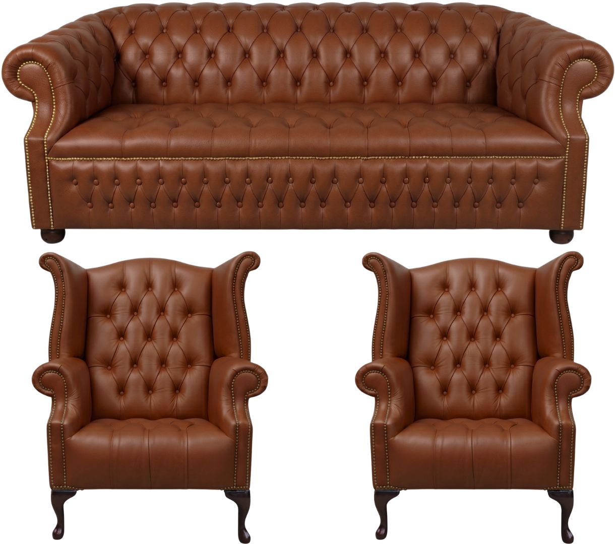 Rothwell Leather Chesterfield Sofa 3 Piece Suite | Fully Tufted
